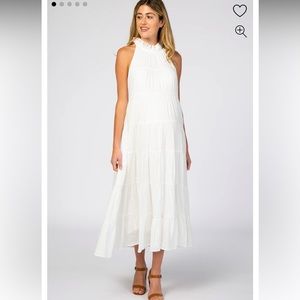 Ivory Tiered High Neck Maternity Maxi Dress